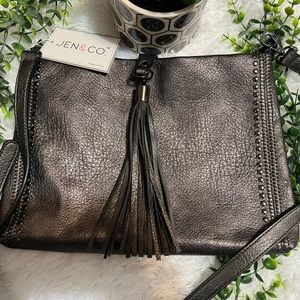 JEN & CO new with tags pewter vegan leather purse with billfold to match